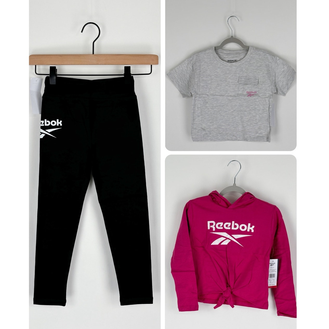 Reebok Girls 3 Piece Set Core Tee Legging Proud Pink Size 6 New Kids Hoodie